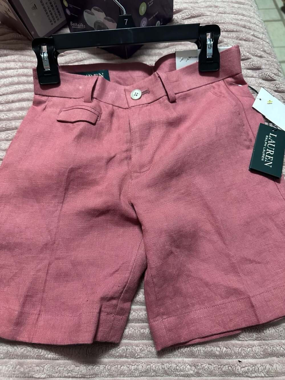 Lauren Ralph Lauren Boys 100% Linen Dress Shorts in Rose Pink